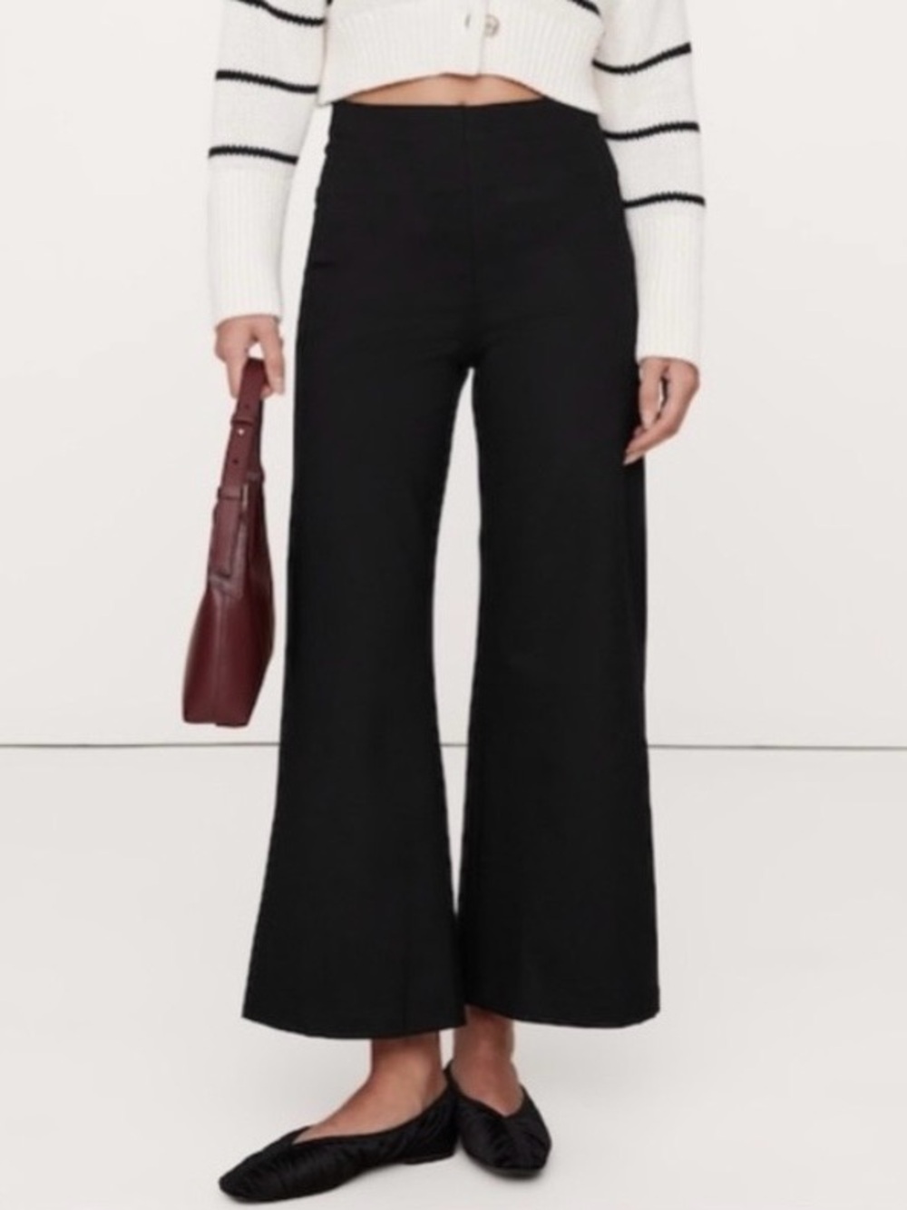 Banana Republic Ponte Wide Leg Crop Pants M Tall Black High Rise Workwear
